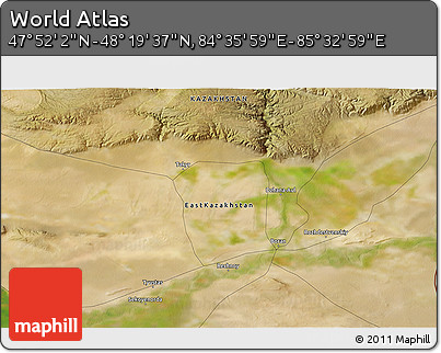Satellite 3D Map of the Area around 48° 5' 50" N, 85° 4' 29" E