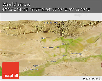 Satellite 3D Map of the Area around 48° 5' 50" N, 85° 4' 29" E