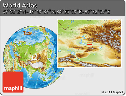 Physical Location Map of the Area around 48° 5' 50" N, 85° 4' 29" E