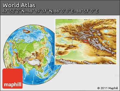 Physical Location Map of the Area around 48° 5' 50" N, 88° 28' 29" E