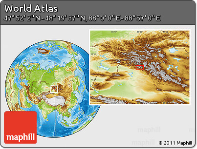 Physical Location Map of the Area around 48° 5' 50" N, 88° 28' 29" E