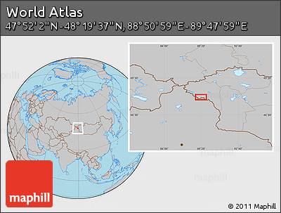 Gray Location Map of the Area around 48° 5' 50" N, 89° 19' 29" E