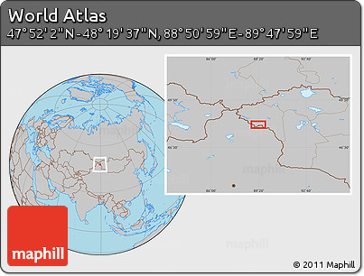 Gray Location Map of the Area around 48° 5' 50" N, 89° 19' 29" E