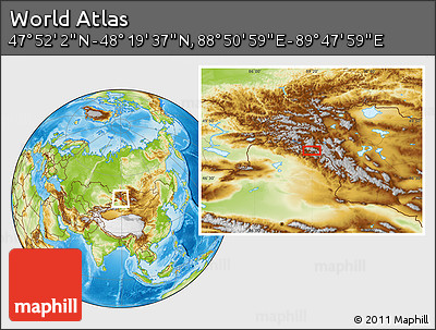 Physical Location Map of the Area around 48° 5' 50" N, 89° 19' 29" E