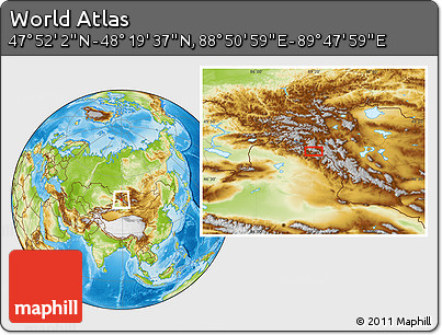 Physical Location Map of the Area around 48° 5' 50" N, 89° 19' 29" E