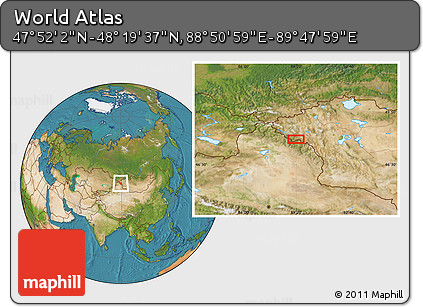 Satellite Location Map of the Area around 48° 5' 50" N, 89° 19' 29" E