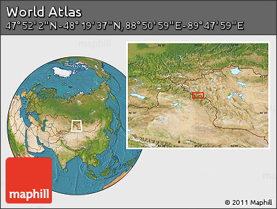 Satellite Location Map of the Area around 48° 5' 50" N, 89° 19' 29" E
