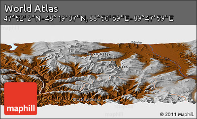 Physical Panoramic Map of the Area around 48° 5' 50" N, 89° 19' 29" E