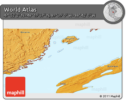 Political 3D Map of the Area around 48° 5' 50" N, 89° 10' 30" W