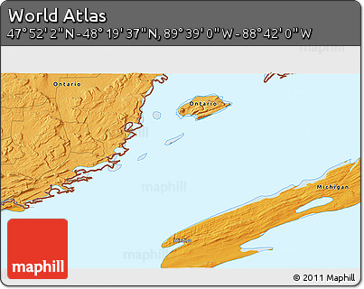 Political 3D Map of the Area around 48° 5' 50" N, 89° 10' 30" W