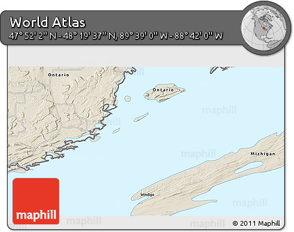 Shaded Relief 3D Map of the Area around 48° 5' 50" N, 89° 10' 30" W