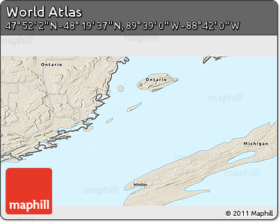 Shaded Relief 3D Map of the Area around 48° 5' 50" N, 89° 10' 30" W