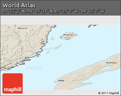 Shaded Relief 3D Map of the Area around 48° 5' 50" N, 89° 10' 30" W