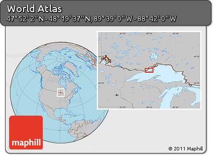 Gray Location Map of the Area around 48° 5' 50" N, 89° 10' 30" W