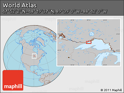 Gray Location Map of the Area around 48° 5' 50" N, 89° 10' 30" W