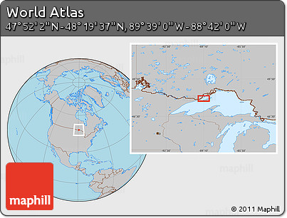 Gray Location Map of the Area around 48° 5' 50" N, 89° 10' 30" W