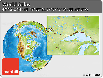 Physical Location Map of the Area around 48° 5' 50" N, 89° 10' 30" W
