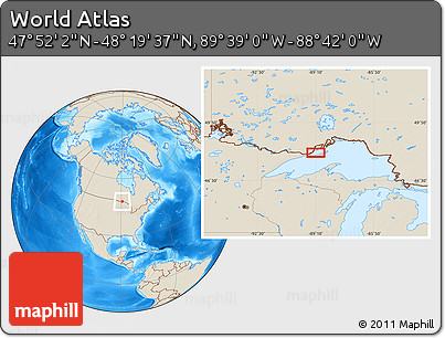 Shaded Relief Location Map of the Area around 48° 5' 50" N, 89° 10' 30" W