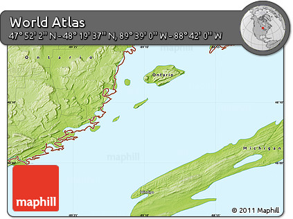 Physical Map of the Area around 48° 5' 50" N, 89° 10' 30" W