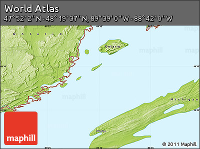 Physical Map of the Area around 48° 5' 50" N, 89° 10' 30" W