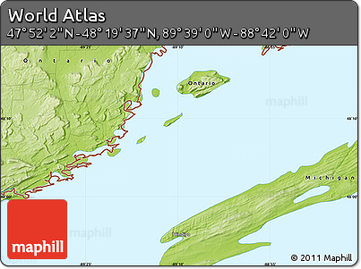 Physical Map of the Area around 48° 5' 50" N, 89° 10' 30" W