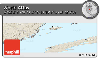 Shaded Relief Panoramic Map of the Area around 48° 5' 50" N, 89° 10' 30" W