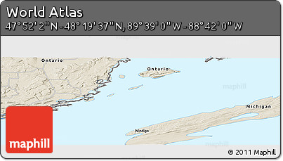 Shaded Relief Panoramic Map of the Area around 48° 5' 50" N, 89° 10' 30" W