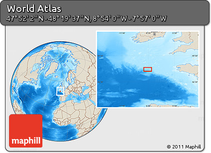 Shaded Relief Location Map of the Area around 48° 5' 50" N, 8° 25' 30" W