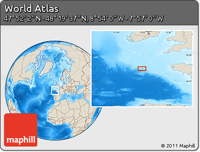 Shaded Relief Location Map of the Area around 48° 5' 50" N, 8° 25' 30" W