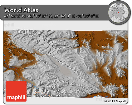 Physical 3D Map of the Area around 48° 5' 50" N, 90° 10' 30" E