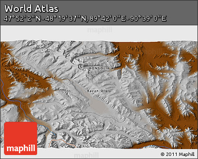 Physical 3D Map of the Area around 48° 5' 50" N, 90° 10' 30" E