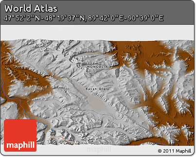 Physical 3D Map of the Area around 48° 5' 50" N, 90° 10' 30" E