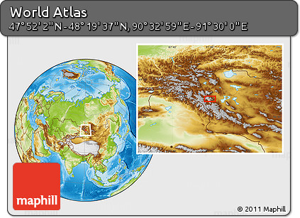 Physical Location Map of the Area around 48° 5' 50" N, 91° 1' 30" E
