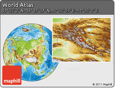 Physical Location Map of the Area around 48° 5' 50" N, 91° 1' 30" E