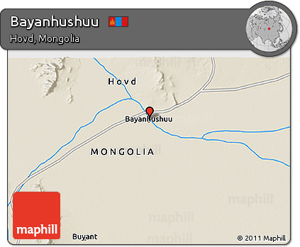 Shaded Relief 3D Map of Bayanhushuu