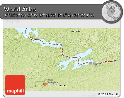Physical 3D Map of the Area around 48° 5' 50" N, 91° 43' 29" W