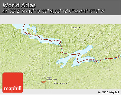 Physical 3D Map of the Area around 48° 5' 50" N, 91° 43' 29" W