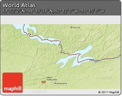 Physical 3D Map of the Area around 48° 5' 50" N, 91° 43' 29" W