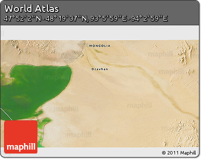 Satellite 3D Map of the Area around 48° 5' 50" N, 93° 34' 29" E