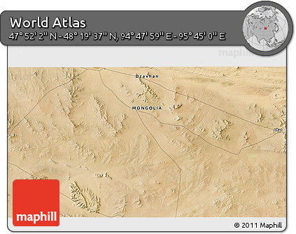 Satellite 3D Map of the Area around 48° 5' 50" N, 95° 16' 30" E