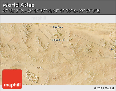 Satellite 3D Map of the Area around 48° 5' 50" N, 95° 16' 30" E
