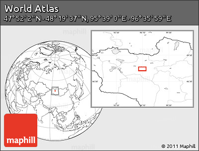 Blank Location Map of the Area around 48° 5' 50" N, 96° 7' 30" E