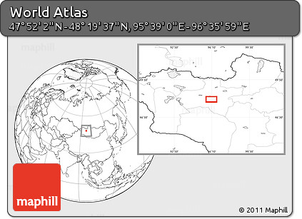 Blank Location Map of the Area around 48° 5' 50" N, 96° 7' 30" E