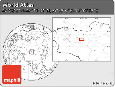 Blank Location Map of the Area around 48° 5' 50" N, 96° 7' 30" E