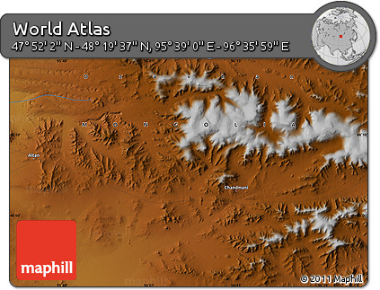 Physical Map of the Area around 48° 5' 50" N, 96° 7' 30" E