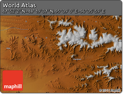 Physical Map of the Area around 48° 5' 50" N, 96° 7' 30" E