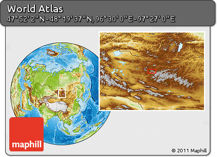 Physical Location Map of the Area around 48° 5' 50" N, 96° 58' 29" E