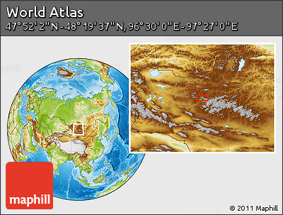 Physical Location Map of the Area around 48° 5' 50" N, 96° 58' 29" E
