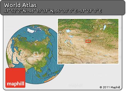 Satellite Location Map of the Area around 48° 5' 50" N, 96° 58' 29" E
