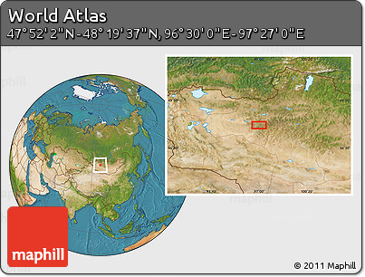 Satellite Location Map of the Area around 48° 5' 50" N, 96° 58' 29" E